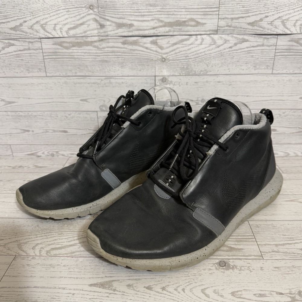 Nike Roshe Run NM Premium SneakerBoot Black Gray Mens 12 684704-001 Leather Shoe